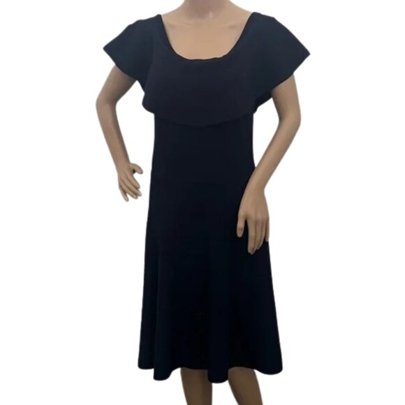 Eliza J Dresses & Skirts - Eliza J Midnight Blue Ruffle Neck Fit Flare Ballet Cocktail Party Dress - Size L